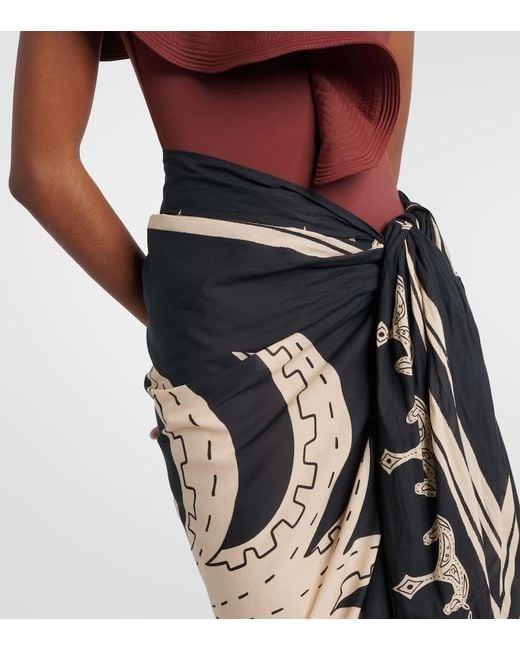 Johanna Ortiz Black Printed Cotton Beach Cover-Up