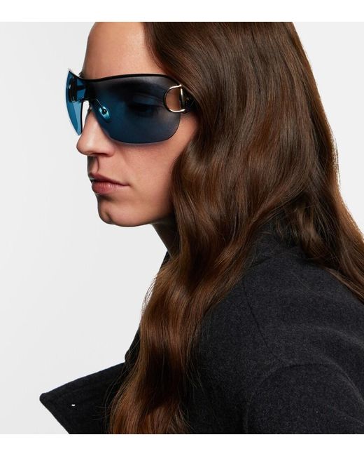 Gucci Blue Half Horsebit Shield Sunglasses