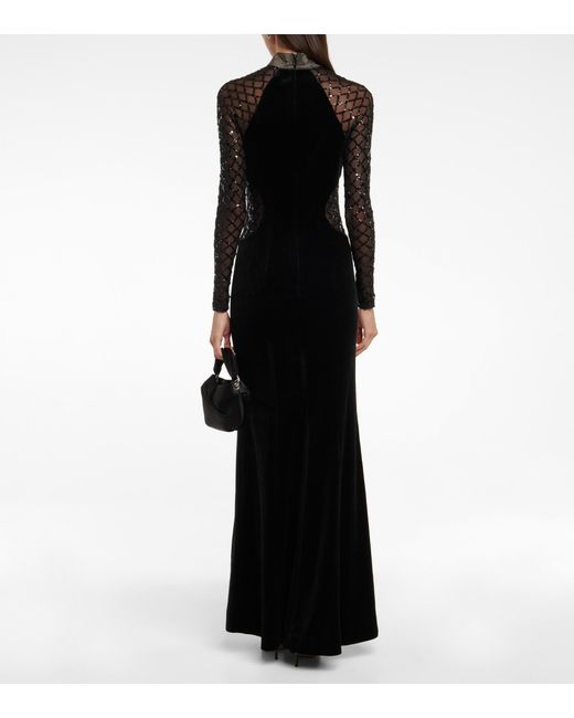 Rebecca Vallance Onyx Velvet Diamante Gown in Black | Lyst