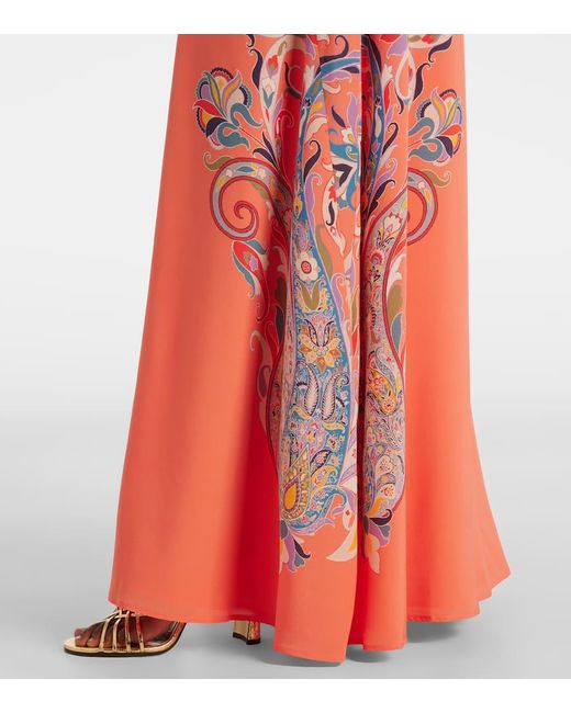 Etro Orange Paisley Silk Maxi Skirt