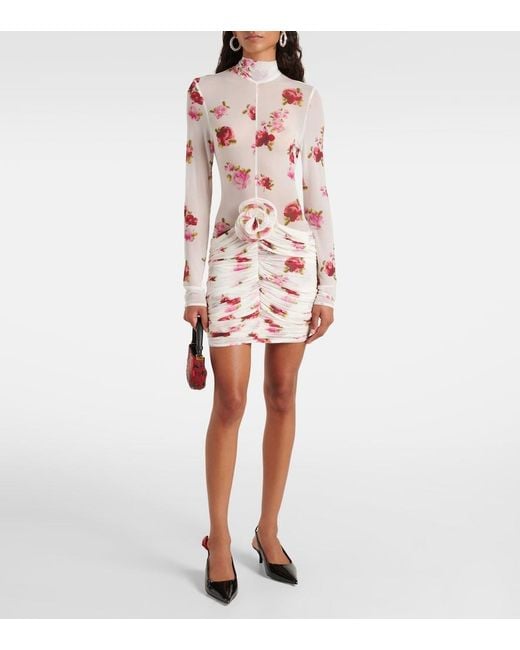Magda Butrym Pink Floral-Applique Sheer Jersey Minidress