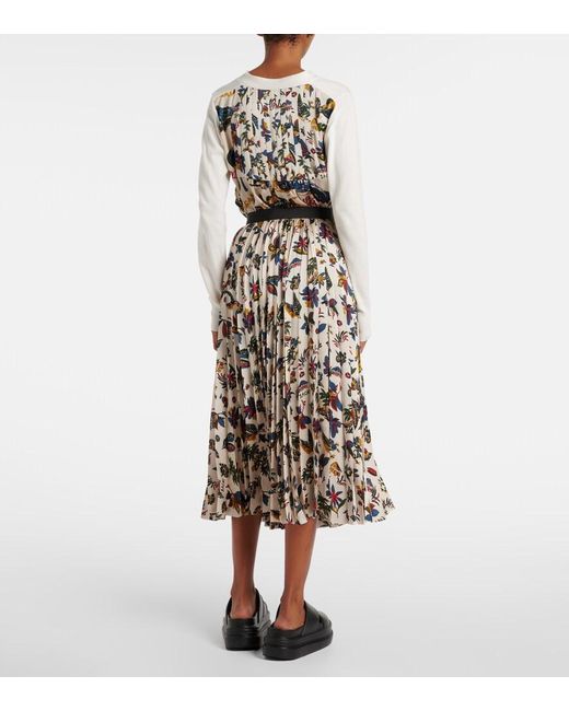 Sacai White Printed Pleated Midi Skirt