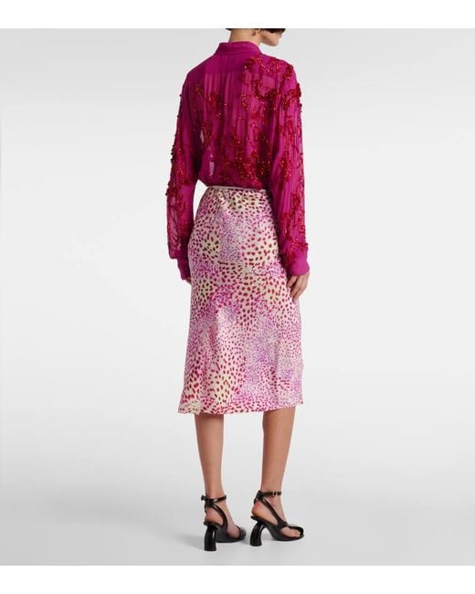 Falda Midi Estampada Dries Van Noten de color Pink