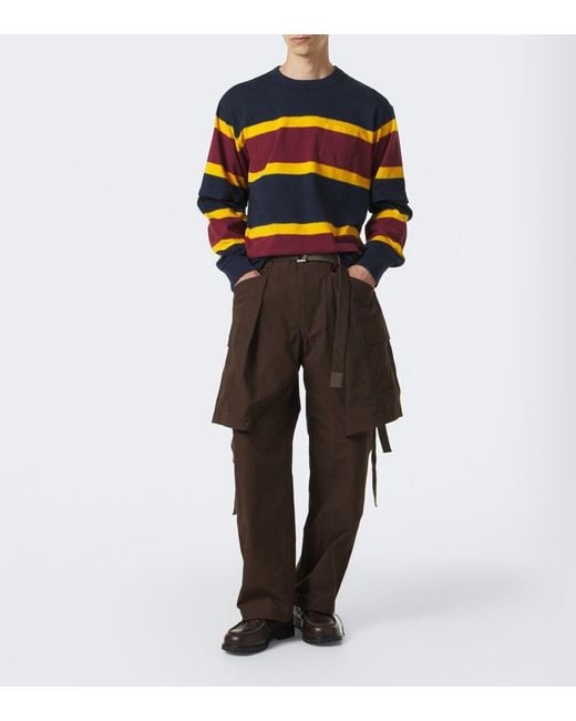 Sacai Blue Striped Cotton Jersey Sweatshirt for men