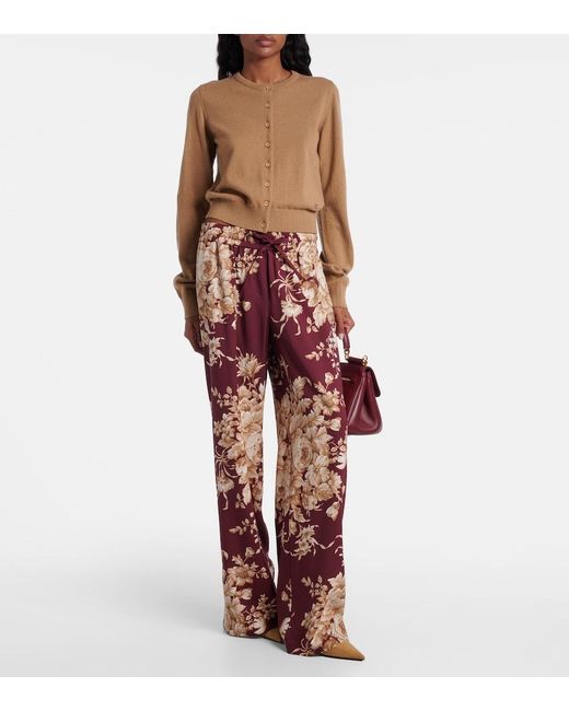Dolce & Gabbana Red Floral Silk-Blend Wide-Leg Pants