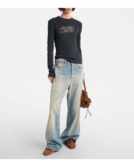 Acne Blue Logo Printed Cotton-Blend T-Shirt