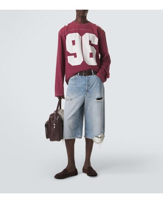 Acne Blue Distressed Denim Bermuda Shorts for men