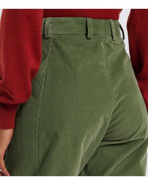 Blazé Milano Green Sorraia Cotton Corduroy Barrel-Leg Pants