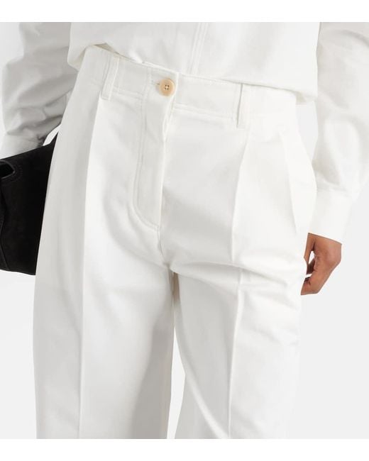 Pantaloni a gamba larga e vita alta in cotone di Totême  in White