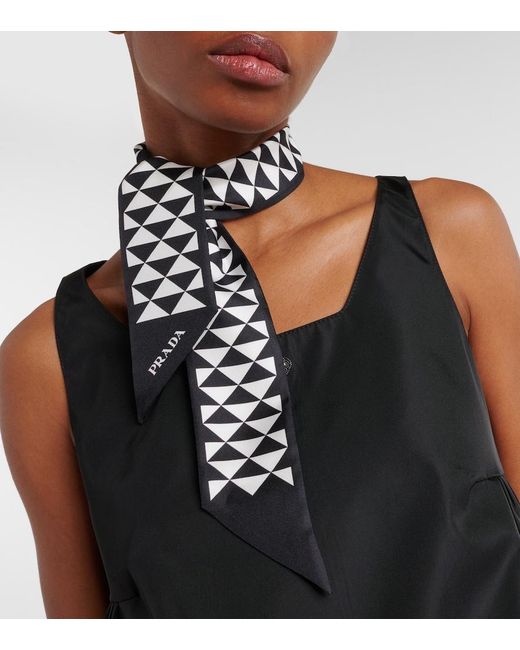 Prada White Printed Silk Twill Scarf