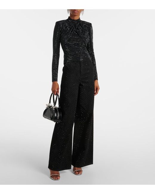 Self-Portrait Black Embellished Mesh Top