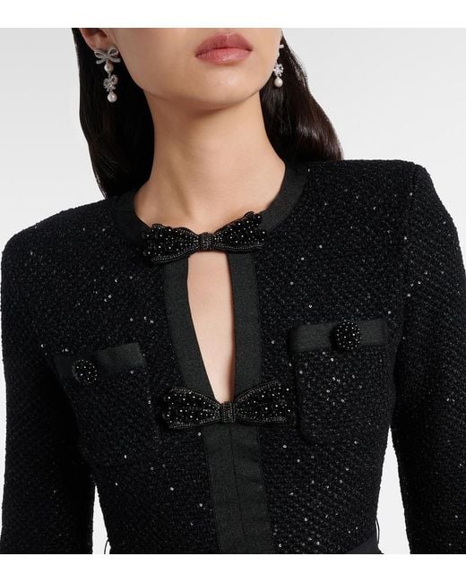 Self-Portrait Black Sequined Peplum Midi Dress