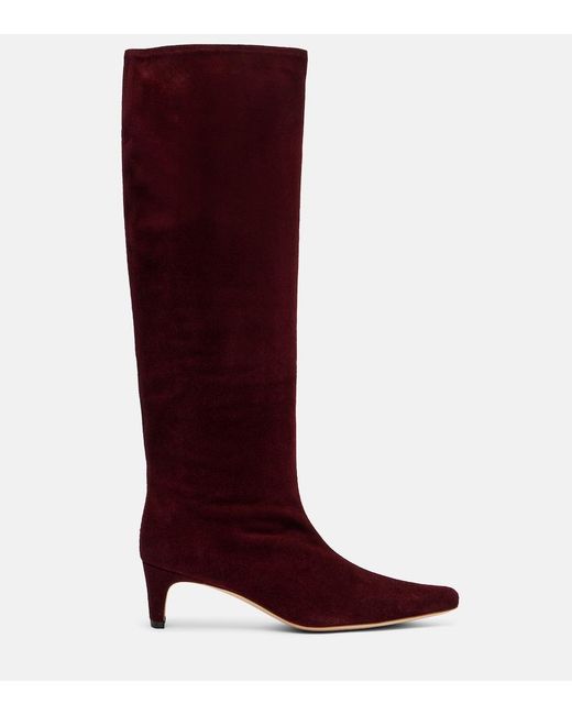 Staud Red Wally 55 Suede Knee-High Boots