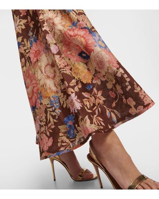Zimmermann Brown August Floral Linen Maxi Dress