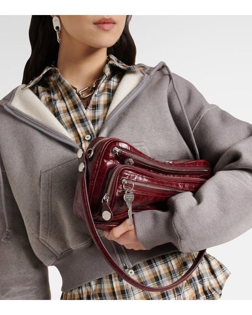 Acne Red Camero Croc-Effect Leather Shoulder Bag