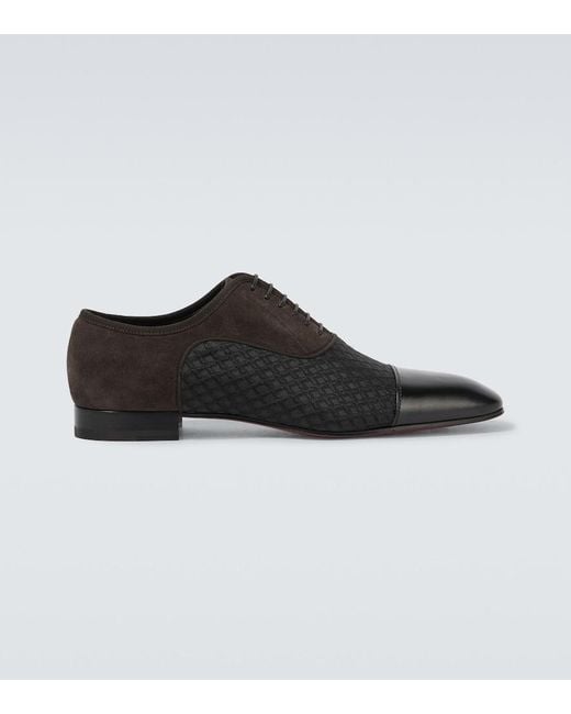 Christian Louboutin Black Greggo Leather-Trimmed Oxford Shoes for men