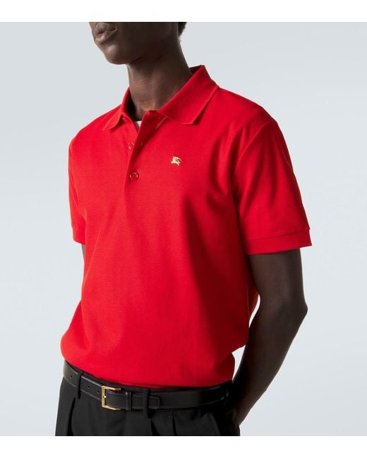 Burberry Red Ekd Cotton Pique Polo Shirt for men