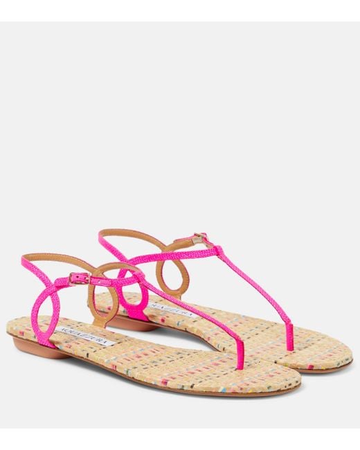 Aquazzura Pink Almost Bare Leather Thong Sandals