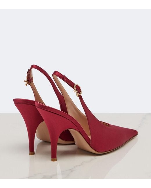 Gianvito Rossi Red Sofia Satin Slingback Pumps