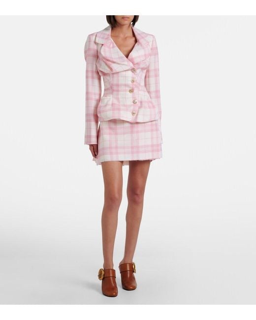 Vivienne Westwood Pink Plaid Wool-Blend Miniskirt