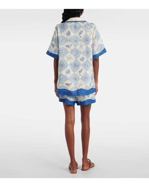 ALÉMAIS Blue Pia Printed Linen Shirt
