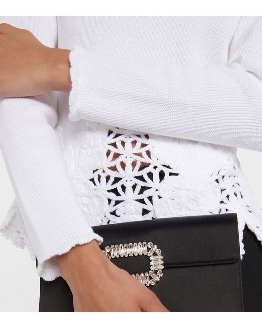 Oscar de la Renta White Lace-Trimmed Cotton Sweater
