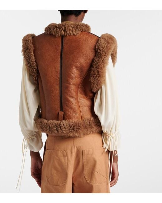 Chloé Brown Shearling-Trimmed Leather Vest