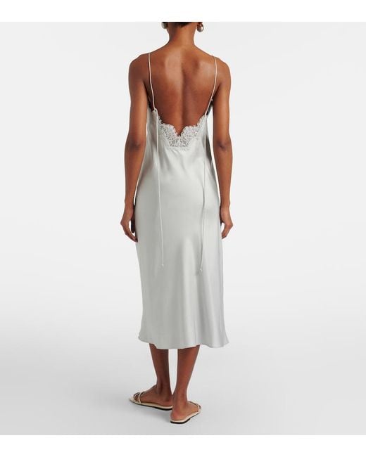 Rohe White Lace-Trimmed Silk Slip Dress