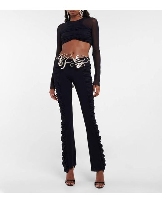 Jean Paul Gaultier Blue Ruched Mesh Crop Top