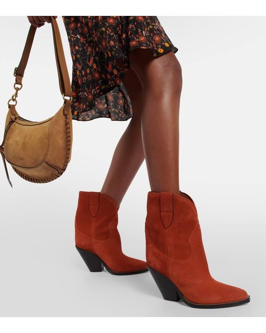 Isabel Marant Orange Leyane Suede Ankle Boots