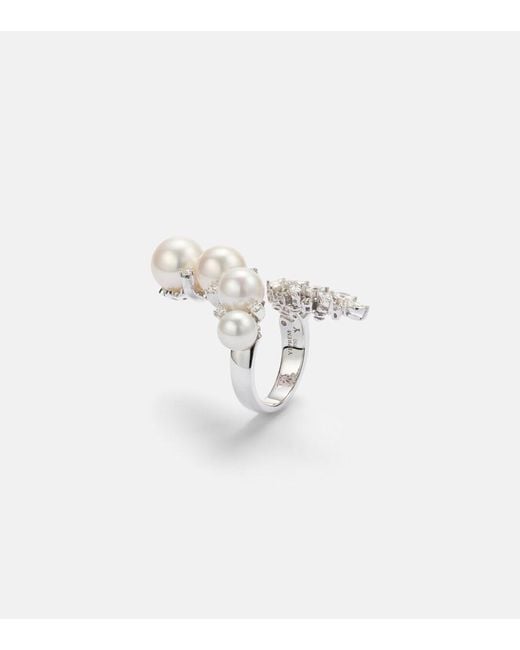 YEPREM White Pearlescent 18Kt Ring With Diamonds And Freshwater Pearls