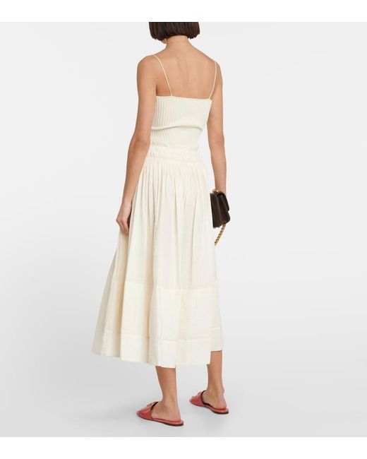 Tory Burch White Cotton And Linen Midi Skirt