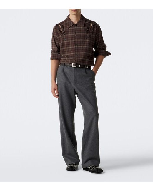 Simone Rocha Brown Ruffled Checked Cotton Flannel Shirt for men