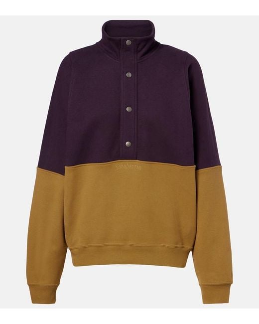 Saint Laurent Blue Colorblocked Cotton Fleece Sweatshirt