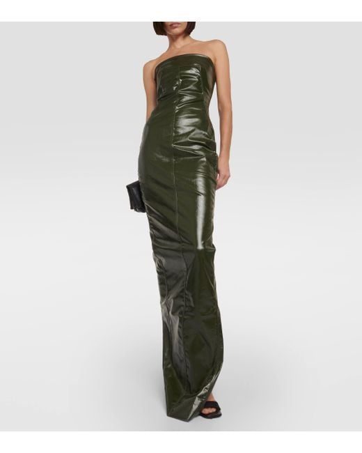 Rick Owens Green Abito Strapless Coated-denim Gown