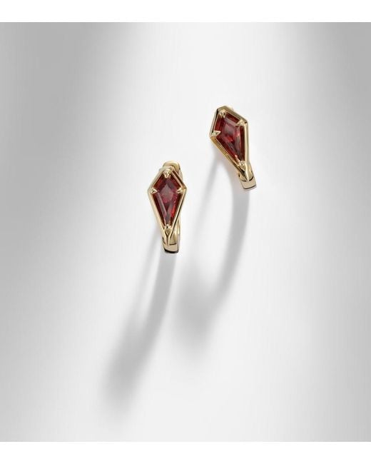STONE AND STRAND White Kite 14Kt Huggie Earrings With Garnet