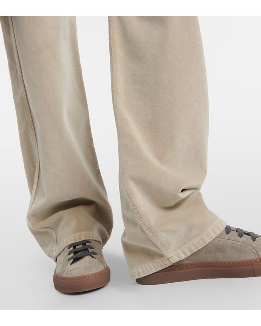 Pantalones Rectos De Terciopelo De Algodon De Tiro Medio Brunello Cucinelli de color Natural
