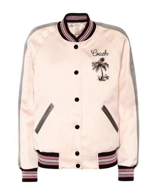 COACH Pink Reversible Satin Bomber Jacket