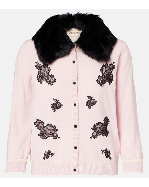 Cardigan De Lana Con Borrego Valentino de color Pink