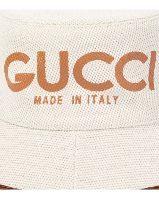 Cappello da pescatore in canvas con logo di Gucci in Natural
