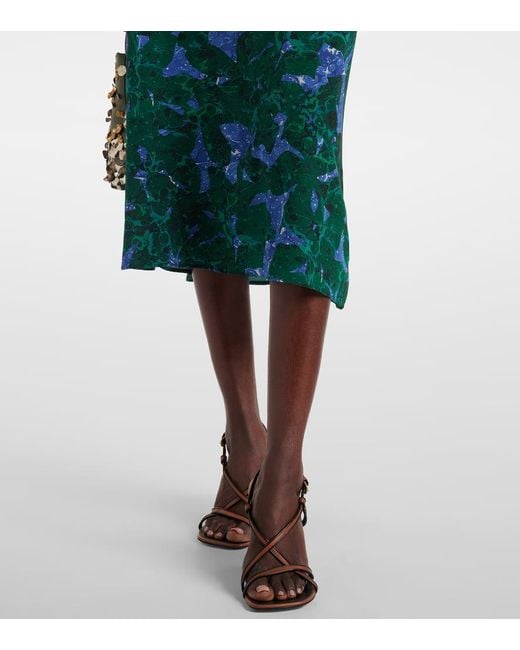 Dries Van Noten Blue Bedrucktes Slipdress Aus Seide