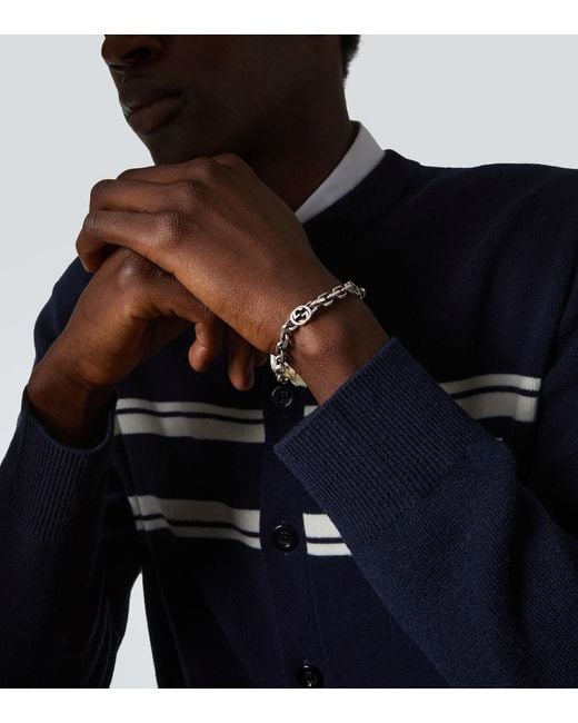 Gucci Metallic Silver Bracelet With Interlocking G for men