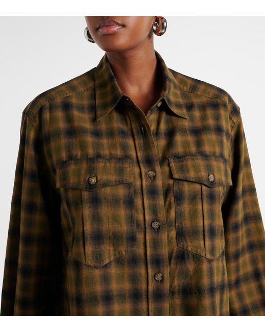 Isabel Marant Green Telina Plaid Cropped Cotton Shirt