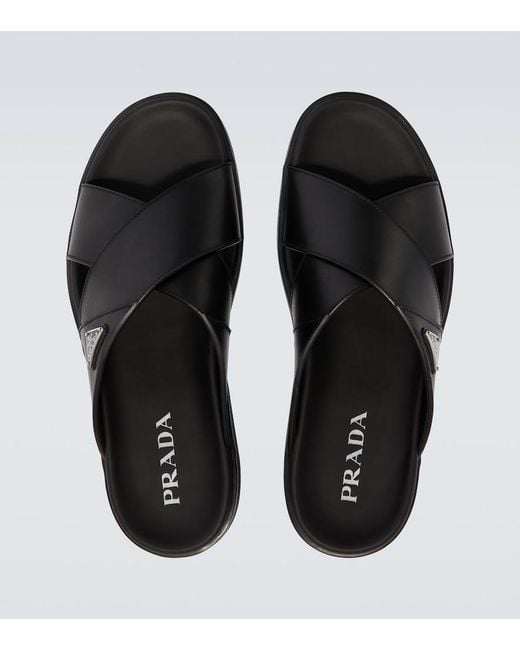 Prada Black Leather Sandals for men