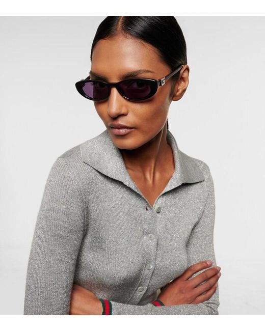 Gucci Blue Embellished Cat-Eye Sunglasses