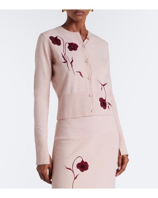 Erdem Pink Floral-Applique Cardigan