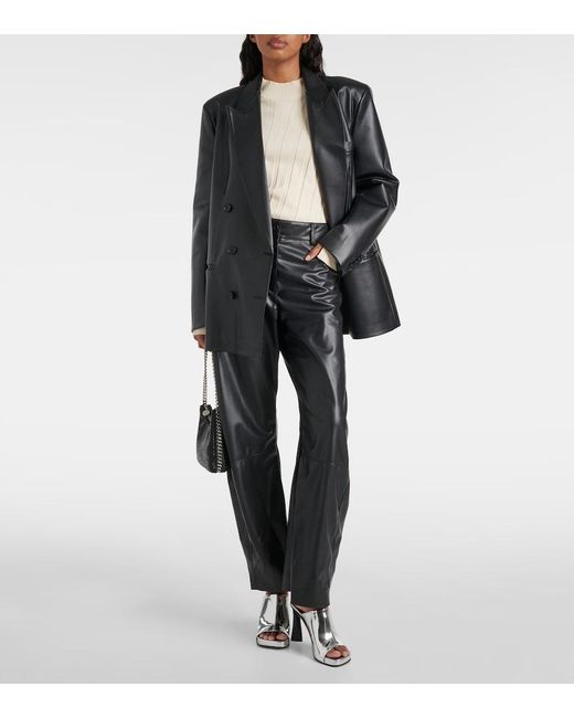 Stella McCartney Black High-Rise Faux Leather Straight Pants
