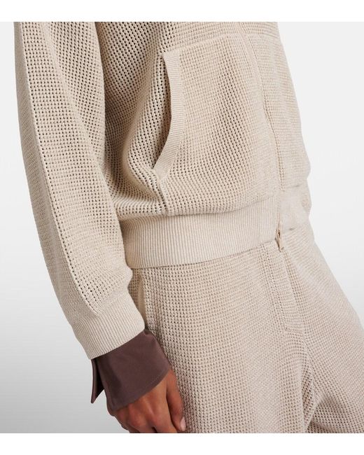 Brunello Cucinelli White Open-Knit Cotton-Blend Lame Zip-Up Hoodie
