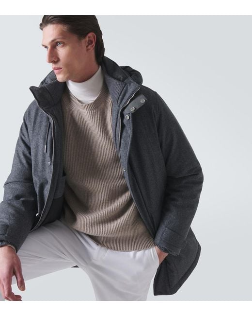 Zegna Gray Ribbed-Knit Cashmere Sweater for men