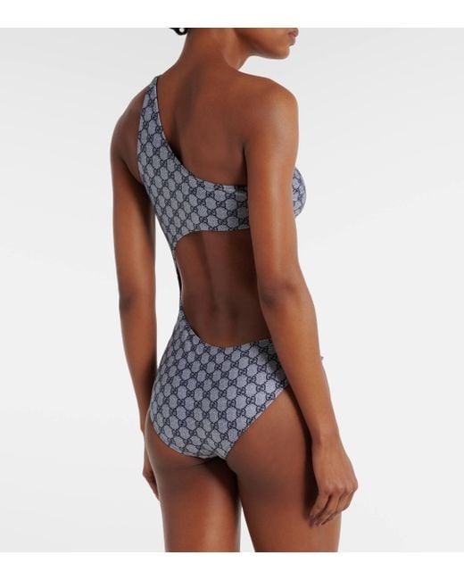 Gucci Gray GG Cutout One-shoulder Swimsuit